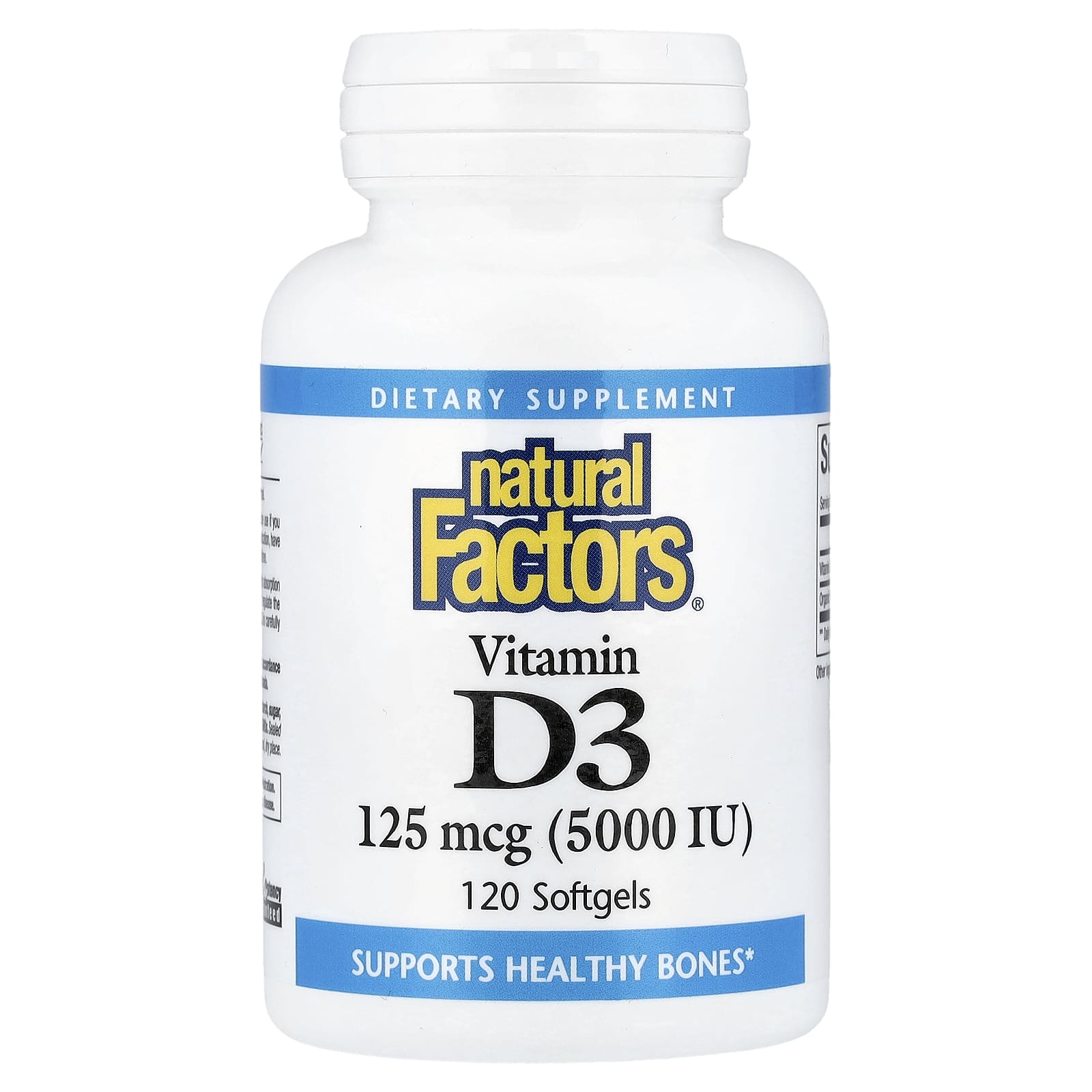 Natural Factors, Vitamin D3, 125 mcg (5,000 IU), 120 Softgels UPC 068958010564 | Hilife Vitamins